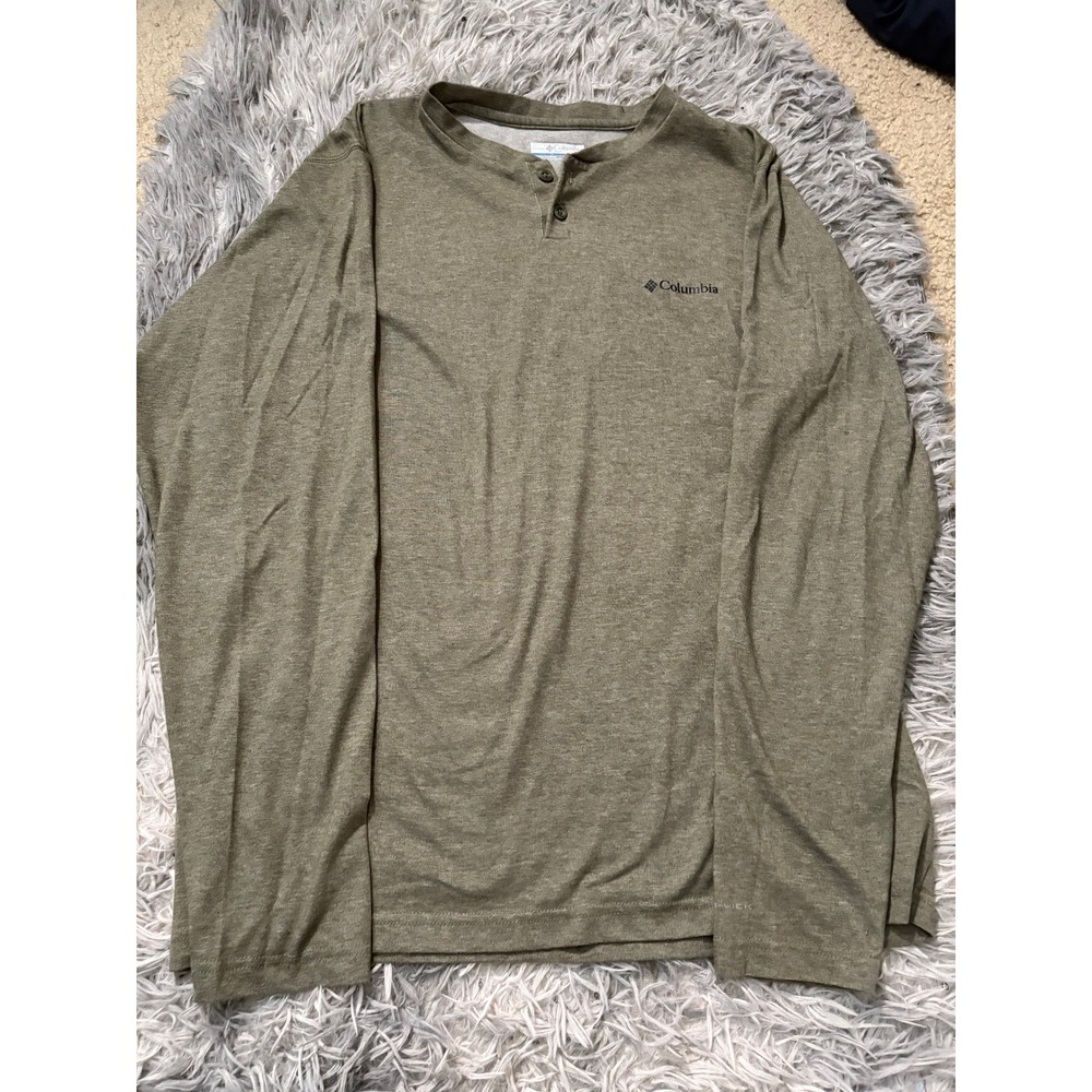 Columbia Sportswear Olive Green Long Sleeve Henley Shirt Men's Medium